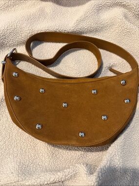 Madewell Suede Studded Crescent Shoulder Bag in Brown/Tan